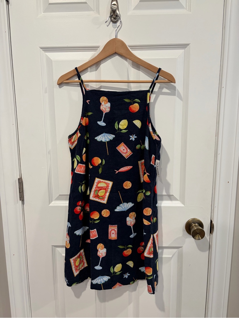 Old Navy Navy Cocktail & Fruit Print Mini Slip Dress